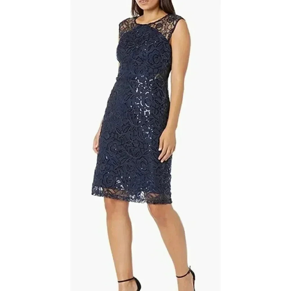 S.L. Fashions Women's Sequined Lace Short Dress